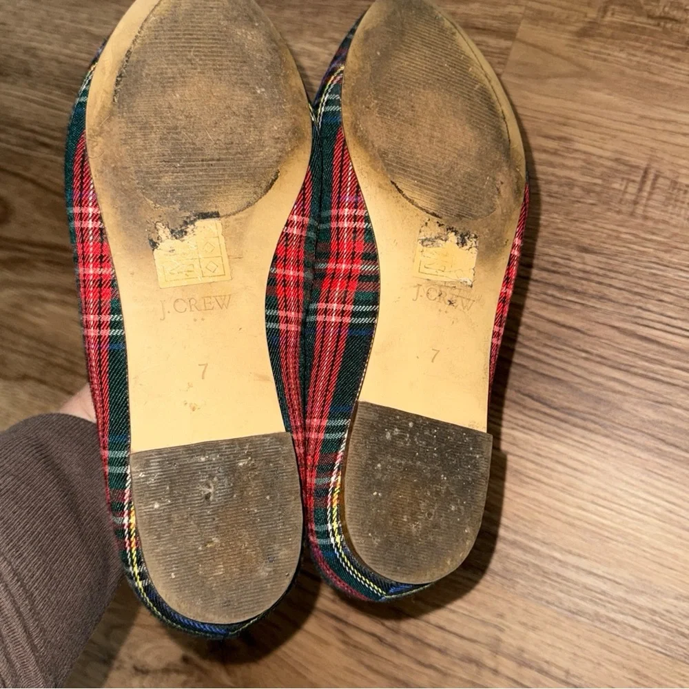 J.Crew Factory Womens Holiday Tartan Plaid Print Smoking Loafers Gold Trim S-7